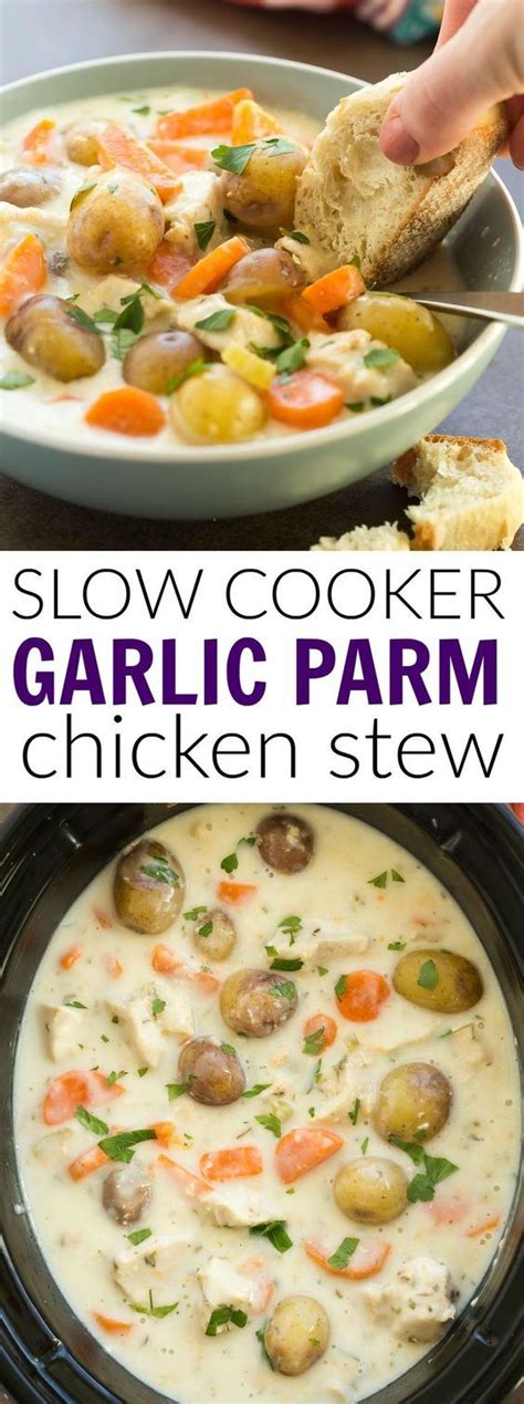 The cook time is off. This Slow Cooker Garlic Parmesan Chicken Stew is bound to be your new favorite winter comfort ...