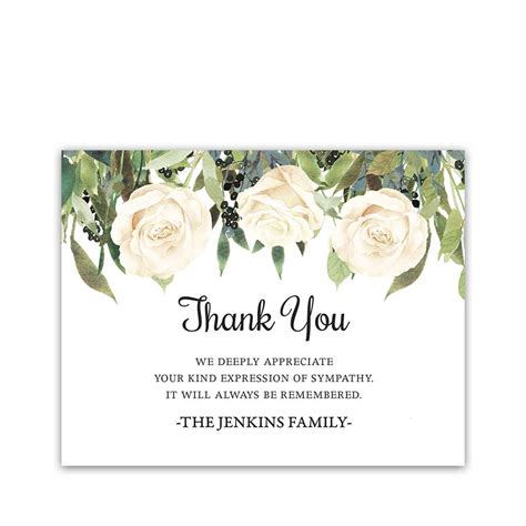 White Roses Funeral Thank You Card Fig And Laurel