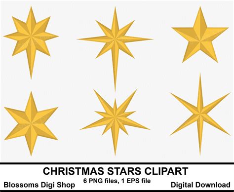 Christmas Stars Clipart Gold Star Clipart Star Elements Etsy