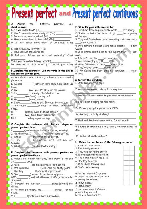 Present Perfect Simple Or Continuous Worksheet
