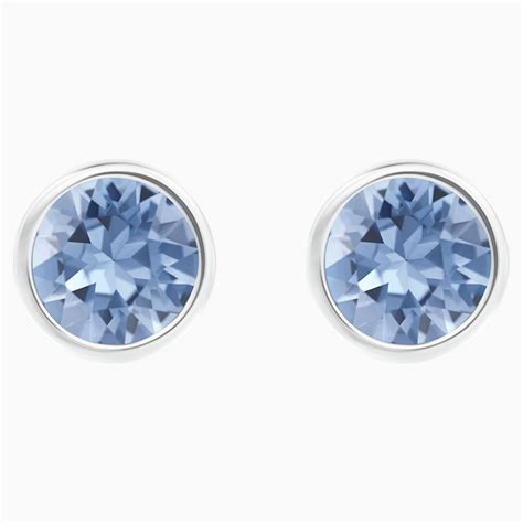 Solitaire Pierced Earrings Blue Rhodium Plated Swarovski Com