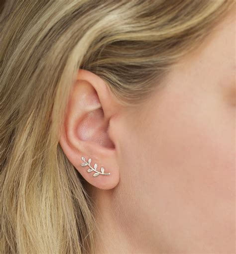 Leaf Ear Climber Earrings Minimalist Crawler Earrings Sterling Silver