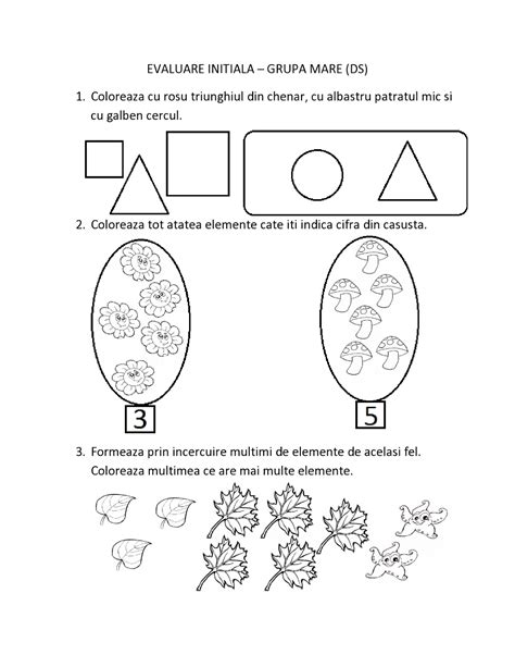 Fise De Evaluare Initiala Grupa Mare Fise De Lucru Gradinita Si Scoala