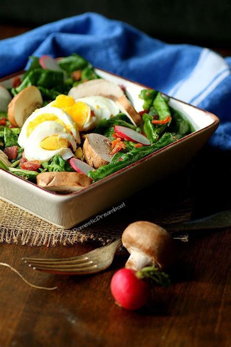 Blanch the spinach in plenty of hot water. Warm Spinach Salad with Bacon, Eggs, and Mushrooms (GF) - Domestic Dreamboat | Recipe | Spinach ...