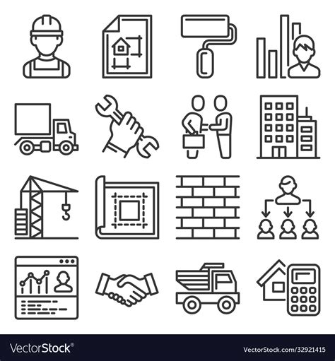Contractor And Construction Icons Set On White Vector Image