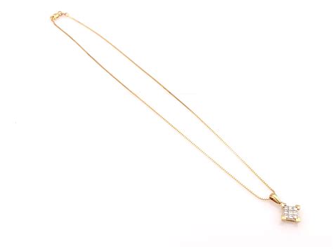 Lot 14k Yellow Gold Princess Cut Diamond Pendant Necklace