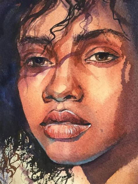 Art Portrait Original Watercolor Painting Portrait Of A Girl Black