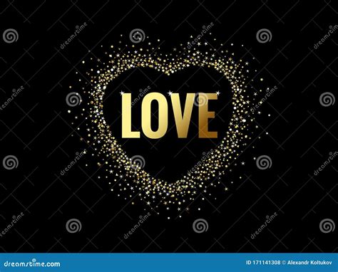 Love Quote Text Sparkling Golden Heart Stock Vector Illustration Of