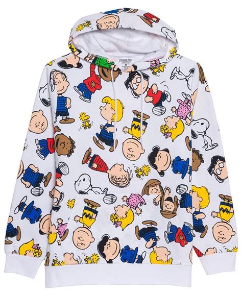 Hybrid Apparel Mens Peanuts All Over Print Hooded Fleece Sweatshirt