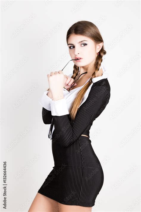 Sexy Secretary Portrait Of Beautiful Brunette Business Lady Wearing In