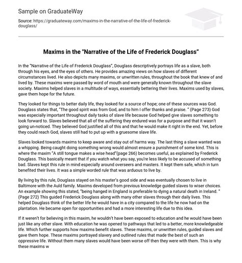 Maxims In The “narrative Of The Life Of Frederick Douglass” Analysis