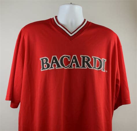 Bacardi Rum V Neck Sport Shirt Mens XL Red 100 Polyester Bat Logo