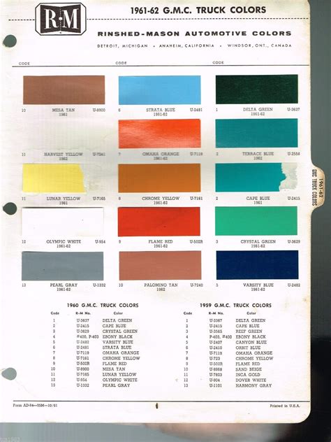 Chevy Color Chart