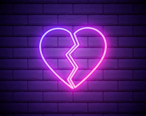 Premium Vector Broken Heart Neon Light Icon Heartbreak Glowing Sign