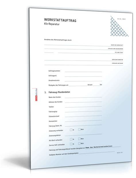 Bundeseinheitliche formulare und vordrucke (z.b. Werkstattauftrag Kfz-Reparatur | Muster zum Download