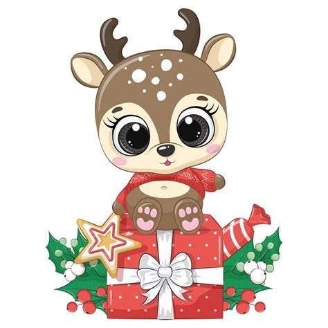 Christmas Deer Clipart Winter Clipart Cartoon Christmas Etsy In 2021