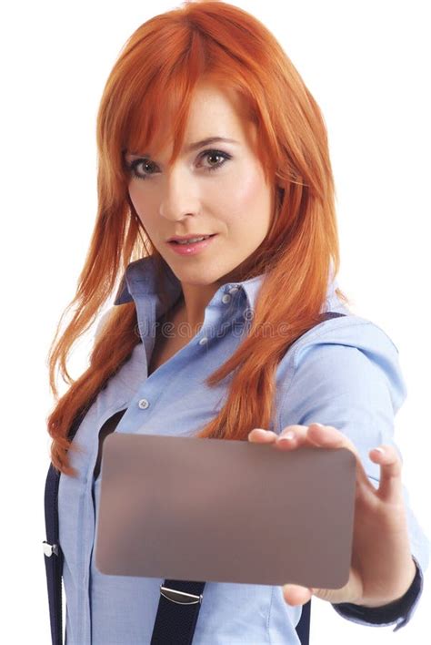 Beautiful Redhead Woman With Notecard Stock Image Image Of Message