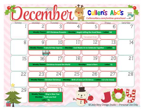 Use This December 2013 Calendar With Your Child Or Classroom And Follow