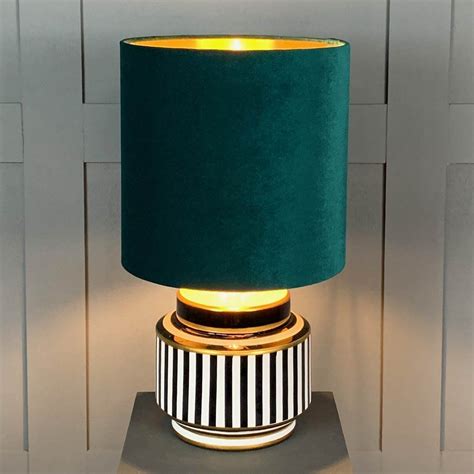 Humbug Black And White Stripe Small Ceramic Table Lamp With Jade Green
