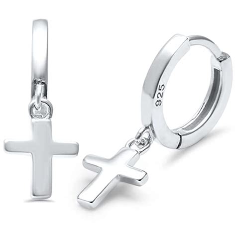 Amazon Com Sterling Silver Plain Cross Hoop Earrings Colors Available