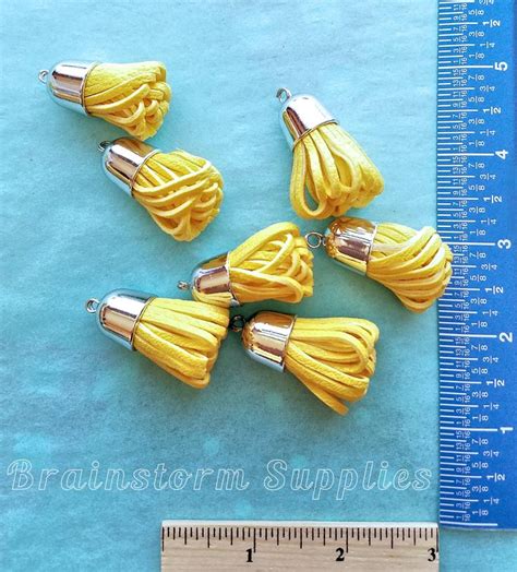 6 Bright Yellow Decorative Tassels With Silver Caps Etsy Silver