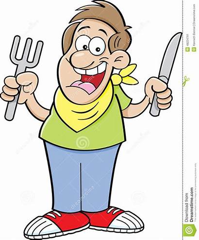 Hungry Cartoon Illustration Clipart Fork Knife Holding