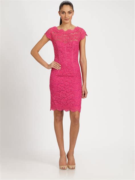 Ml Monique Lhuillier Diamondback Lace Dress In Pink