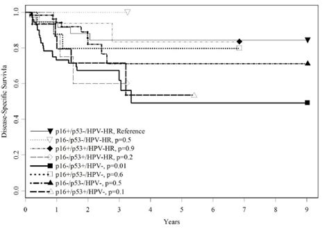 Disease Specific Survival By P16 P53 And Hpv Status Survival Curves