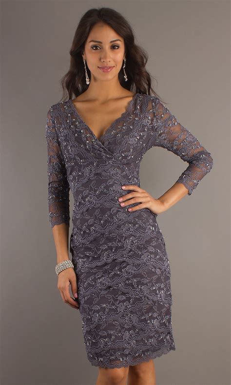 Knee Length Short Lace Cocktail Dress With Sleeves Cocktail Dress Lace Black Lace Cocktail