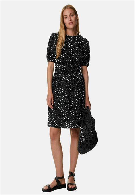 Marks And Spencer Polka Dot Textured Mini Smock Jurk Black Mixzwart