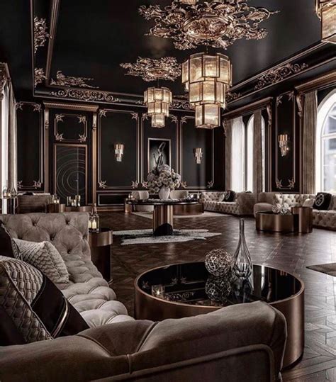 Stunning Art Deco Style Black And Gold Living Room Decor With Tufted