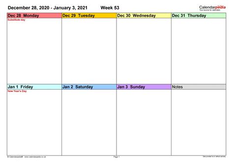 The one page annual planner template can be used as a project timeline tracker. January 2021 Weekly Calendar | Printable Calendar Design