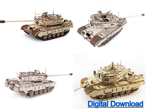 Lasergesneden Houten Tank 3D Puzzel DXF SVG CDR Vector Bestanden 3D