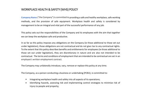 Workplace Health And Safety Whs Policy Template Employment Hero
