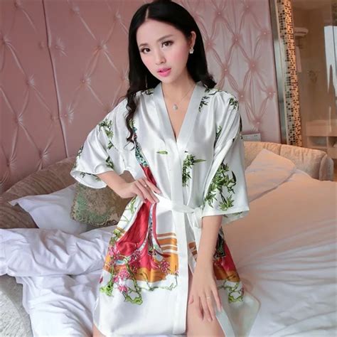 Buy New Arrival Chinese Women Summer Silk Sleepwear Sexy Mini Robe Dress