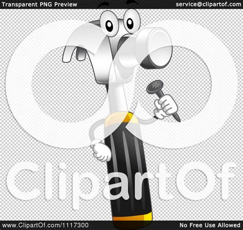 Cartoon Of A Hammer Mascot Holding A Nail Royalty Free Vector Clipart