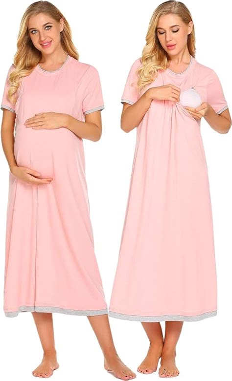 Ekouaer Maternity And Nursing Nightgown Short Sleeve Breastfeeding Pjs