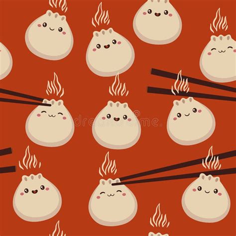 Seamless Pattern With Dumplings On A Red Background Vector Graphics