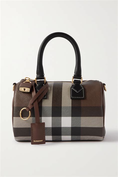 Burberry Leather Trimmed Checked Coated Canvas Tote In Brown Modesens