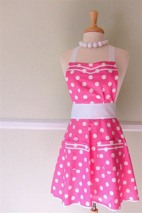 Womens Pink Polka Dot Retro Valentines Day Apron By Imaginaprons 34