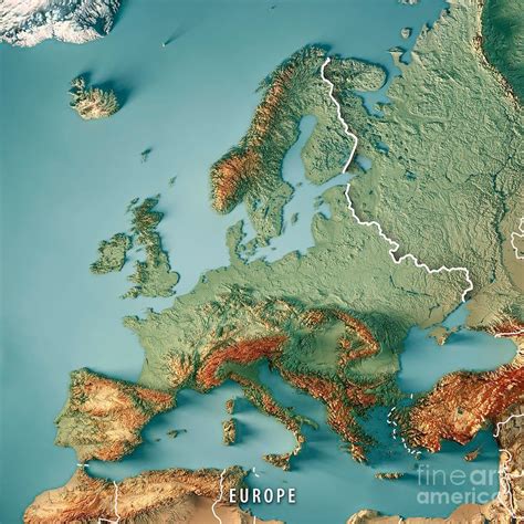 3D render topographic map of Europe : europe