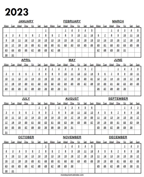 2023 Calendar Excel Format Starting Monday Latest Calendar Template