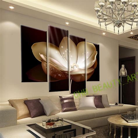 4 Panel Gold Flower Printed Painting Canvas Picture Wall
