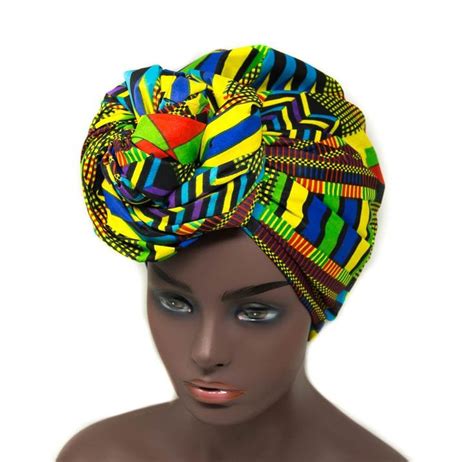 African Fabric Head Wraps Yellow Green Kente Headwraps Ht338