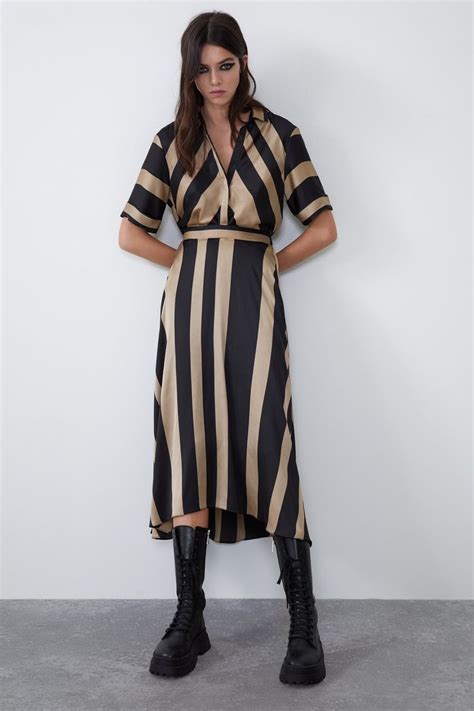 Zara Woman Satin Effect Striped Dress Vestido De Rayas Vestido