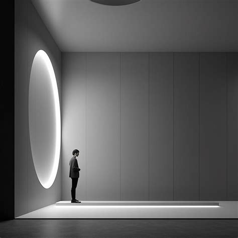Premium Ai Image A Man Stands In Front Of A Wall With A Light On It