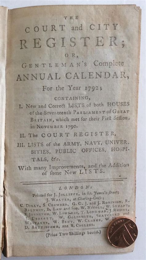 The Court And City Register Or Gentlemans Complete Annual Calendar
