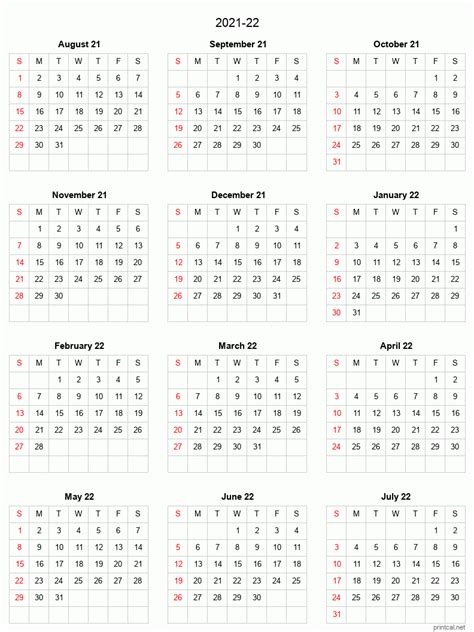 Printable 2021 22 Split Year Academic Calendar