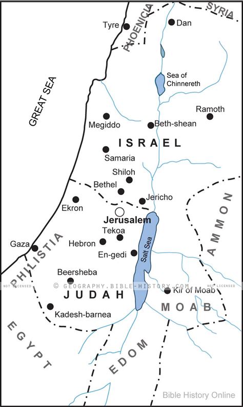 Ancient map from 1747 showing the tribe of judah on west coast. Map of the Kingdoms of Israel and Judah (Bible History Online)