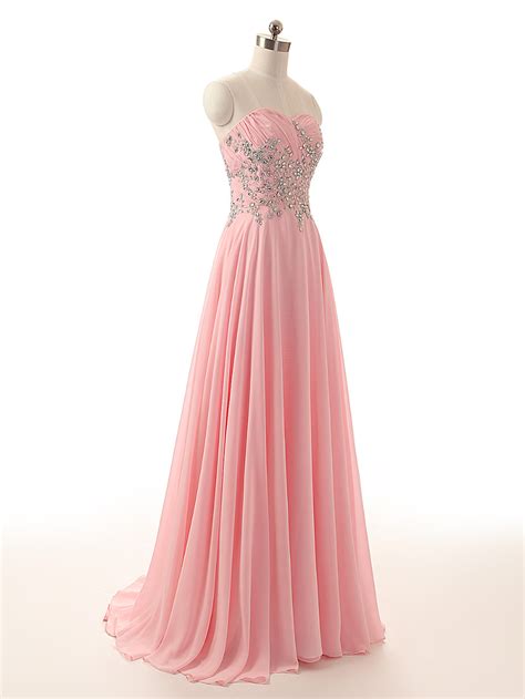 Charming Prom Dressbeads Pink Chiffon Prom Dressessheer Back Prom